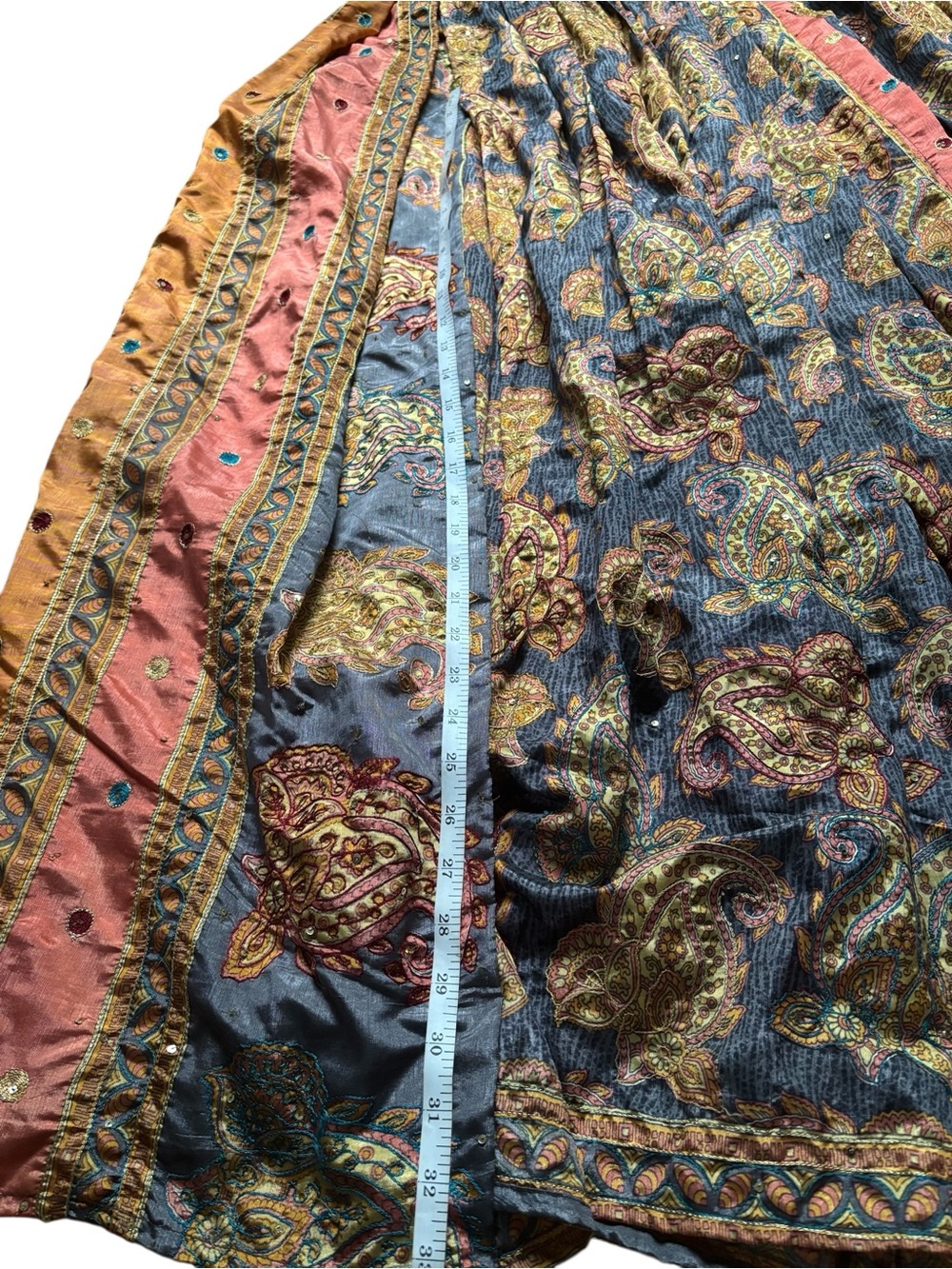 Boho Paisley Maxi Skirt in Saffron and Charcoal - Picture 5 of 7
